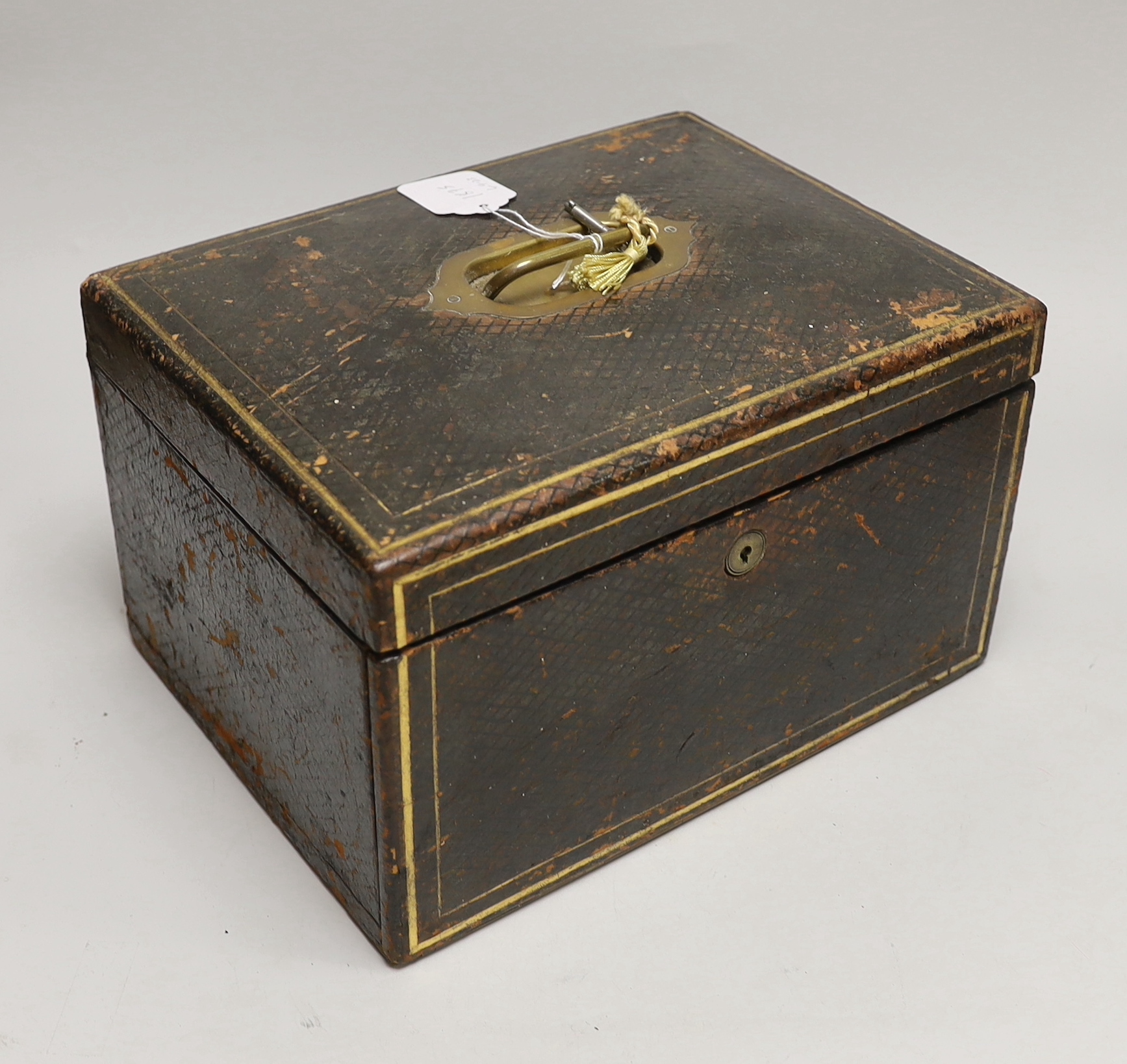 A Victorian Moroccan leather jewellery box, width 30.8cm.